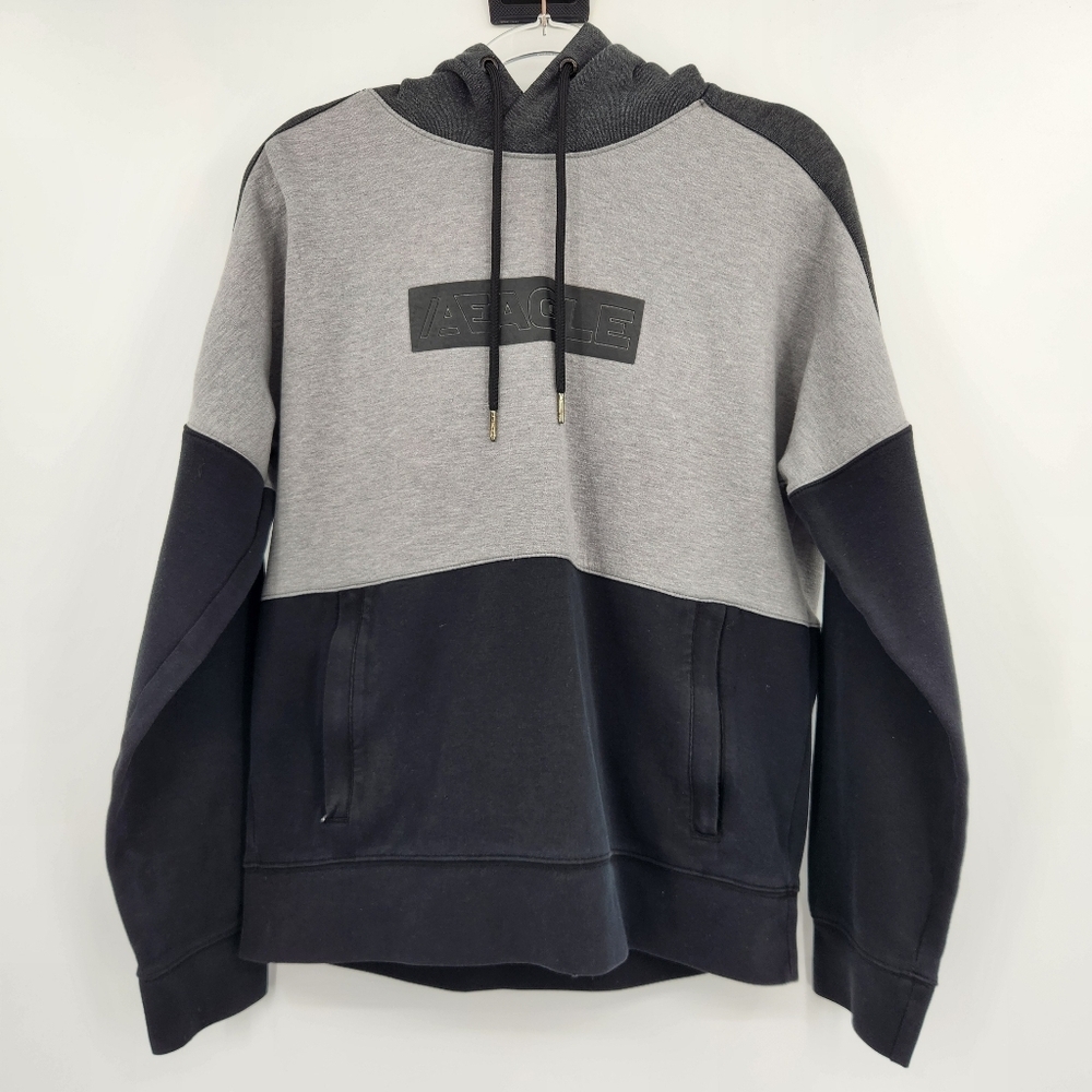 American Eagle Active Hoodie Sweatshirt Mens Size Medium Gray Black Colorblock
